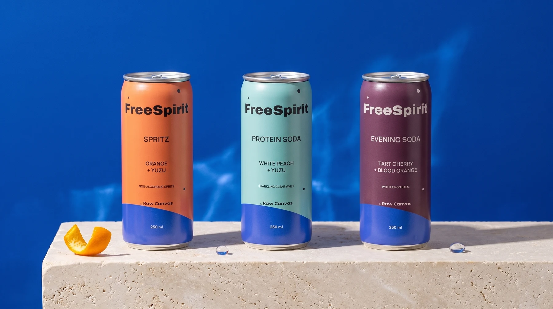 Three FreeSpirit cans in the selected packaging design